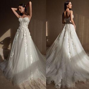Sexy Applique une ligne robes de mariée élégantes bretelles Spaghetti robe de mariée Simple dentelle vestidos de novia sur mesure