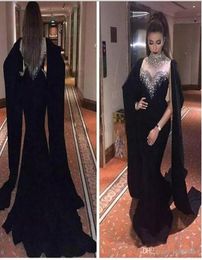 Sexy Arabisch zwarte zeemeermin avondjurken hoge nek lange promjurken schede optocht formele prom jurken jurken met wrap 20194120245
