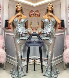 Sexy Asoebi Mermaid Prom Dresses Fashion Off Schouder kralen Lace Appliques Long Party Jurken 2018 Plus Size Celebrity Evening Dres3371779