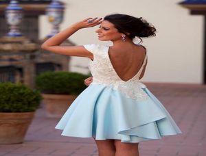 Sexy baby blauw a line 2018 prom jurken mooie knie lengte topkant open achterkant feestjurk Afrikaanse korte prom -jurk7617512