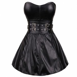 Bustier en cuir gothique Punk sexy avec fermeture éclair au dos, Corset Mini Dr pour Clubwear de fête, noir, grande taille L34B #