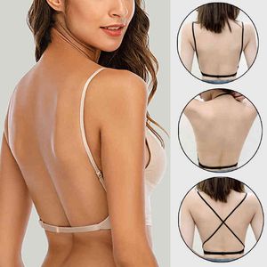 Sexy Backless Bra Lace Deep U Low Back Bralette Thin Cup Brassiere Halter Soft Seamless Elástico Ropa interior Tank Tops Encaje Mujer T220726