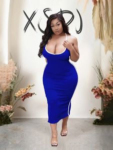 Sexy backless jurk vrouw plus size bodycon jurk gebreide stof vaste kleur club slijtage hoge taille halter nek lange jurk 240407