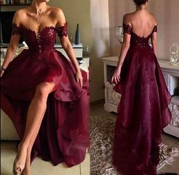 Sexy Backless High Low Cocktail Party Jurken 2021 Off The Shoulder Kant Applicaties Top Korte Prom Dress Homecoming SpaEciale Gelegenheden Toga's