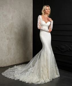 Robe de mariée sirène Sexy, dos nu, avec des Appliques en dentelle, manches longues, ivoire, en Tulle, trompette, vêtements de mariée personnalisés, 2024