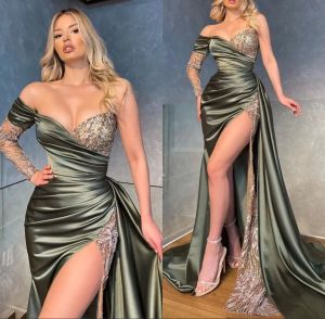 Sexy Dos Nu Dos Ouvert Fermeture Éclair Satin Robe De Soirée De Bal Avec Paillettes Baguettes Haute Split Longue Étage Longueur Moulante Rembourré Stretch Robes De Soirée NOUVEAU