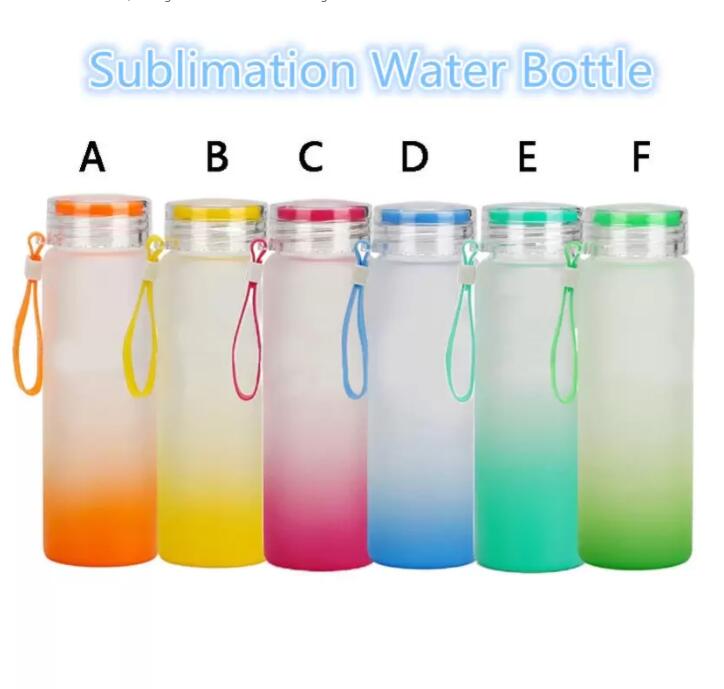 Fast Stock Sublimation Mug Water Bottle 500ml Frosted Glass Water Bottles gradient Blank Tumbler Drink ware Cups FY5084 17Oz C062X2
