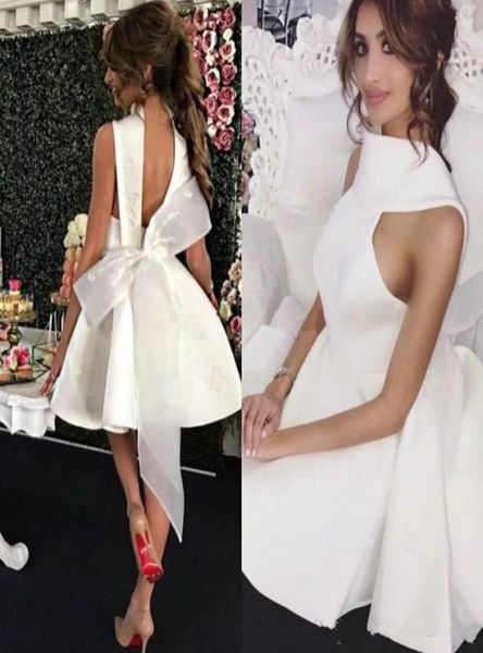 Vestido corto de fiesta de graduación, sexy, sin espalda, con lazo grande, cuello alto, vestidos de cóctel sin mangas para mujer, fiesta formal hasta la rodilla 2146556