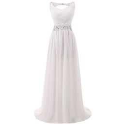 Sexy Backless White Prom Dresses Crystal Beading Sequins Buttons A-Line Chiffon Plus Size afstudeercocktail Homecoming Formele avondfeestjurk 17