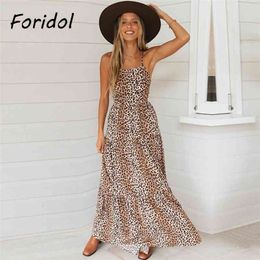 Sexy Bandage Dos Nu Léopard Robe Femmes D'été Plage Boho Long Famale Lace Up Maxi Vintage Vestidos Mujer 210427