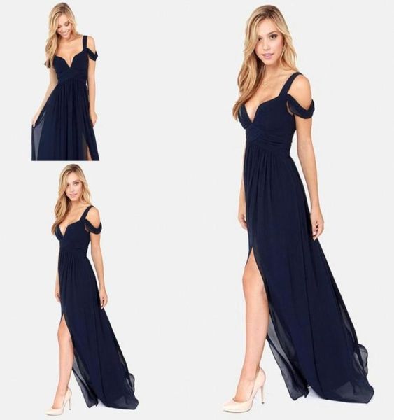 Sexy Bariano Ocean Of Elegance Navy Blue Cut Low Cut High Slit Mariffon Semi formel Long Event Robe Robe Robe Robe 20176225126