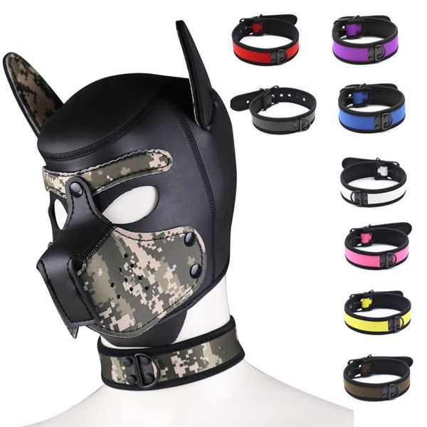 sexy Bdsm Bondage RolePlay Chien Capuche Masque Esclave Fétiche Pleine Tête Appuie-Tête Collier SM Jouets pour Couples