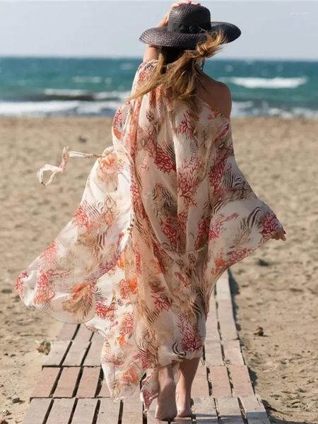 Sexy Beach Cover Up Tunics for Print Mariffon Long Women Robe Plus Taille Robe de Page Sarong Wrap Tenfit Q1294