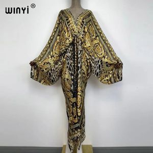 Sexy Beach Kaftan Caftan Feel Silk Rayon Fashion Imprimé Winyi Maxi Womens robes Long Sukienka V-Neck Bohemian Robe 240428