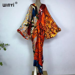 Sexy bech hoogwaardige handgerolde zijden rayon modeprint WINYI Maxi damesgewaden lange strand V-hals Boheemse jurk 240108