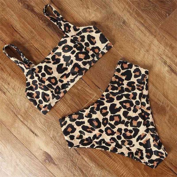 Sexy Bikini Leopard Maillot de bain Taille haute Maillot de bain Push Up Plus Taille Beachwear Bandage Maillots de bain Femmes Bandeau Biquini 210629