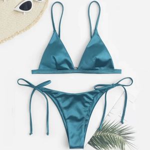 Sexy Bikini Satin Silk Sweksuit Femmes Swimwwear Push Up Set Brazilian Bathing Fssuit Summer Two Pieces Self-Tie Beach Wear Swimsuit 240506