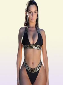Ensemble de Bikini Sexy pour femmes, maillot de bain bandeau, haut court, tanga, taille haute, vêtements de plage, imprimé solide, New8527226