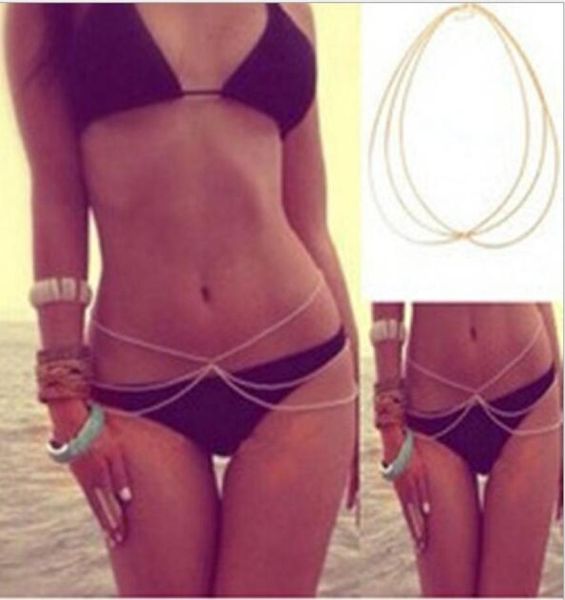 Chaîne de taille de bikini sexy Beautiful Sexy Three Chains Gold Chain Bijoux Gift For Pretty Women Body Chain8493567