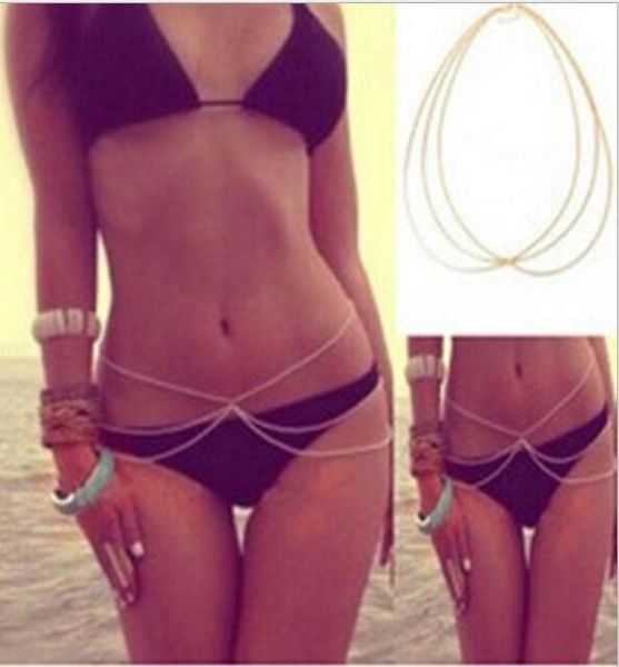 Chaîne de taille de bikini sexy Beautiful Sexy Three Chains Gold Chain Bijoux Gift For Pretty Women Body Chain8474230