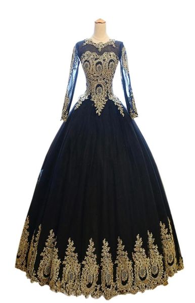 Sexy noir et or robe de bal robes de soirée robes formelles longues manches illusion dentelle appliques tulle designer robe de soirée 6111266
