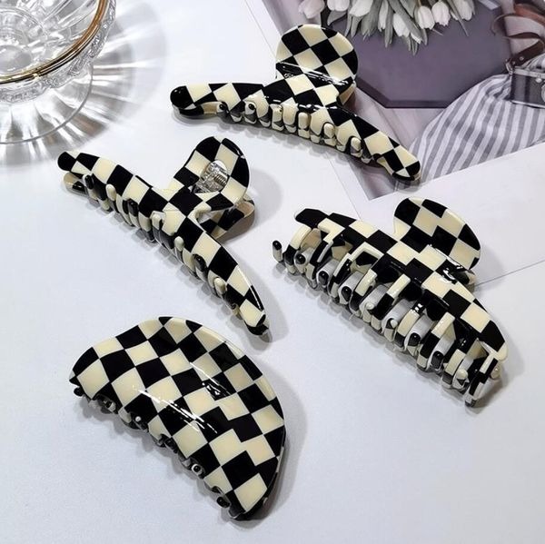 Pinces à cheveux en damier noir et blanc, Barrettes à griffes, pince à requin, accessoires de mode pour femmes, épingles à cheveux mignonnes, bandeau