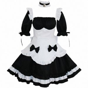 Sexy noir et blanc Lolita Maid Dr avec arc femmes japonais élément quadratique Anime uniforme Cosplay lapin jupe Kawaii costume 546J #