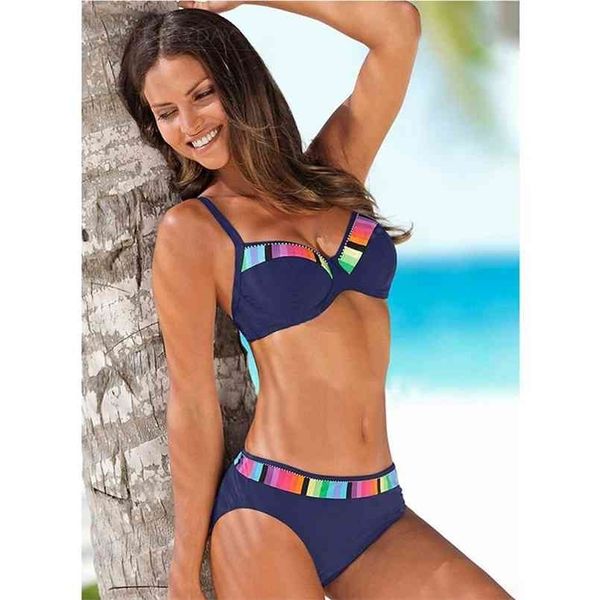 Sexy Bikini negro conjunto traje de baño mujer estampado traje de baño Push Up lunares de talla grande traje de baño ropa de playa Biquini 3XL 210630