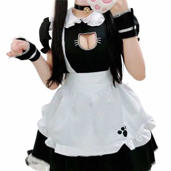 Sexy Black Cat Girl Femmes Fantasy French Maid Outfit Hommes Gothique Sweet Lolita Dr Anime Cosplay Costume Plus Taille XXXL XXXXL s20I #