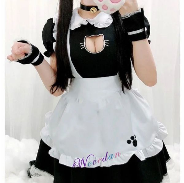 Sexy gato negro chica mujeres fantasía traje de sirvienta francesa hombres gótico dulce vestido de Lolita Anime Cosplay disfraz de talla grande XXXL XXXXL