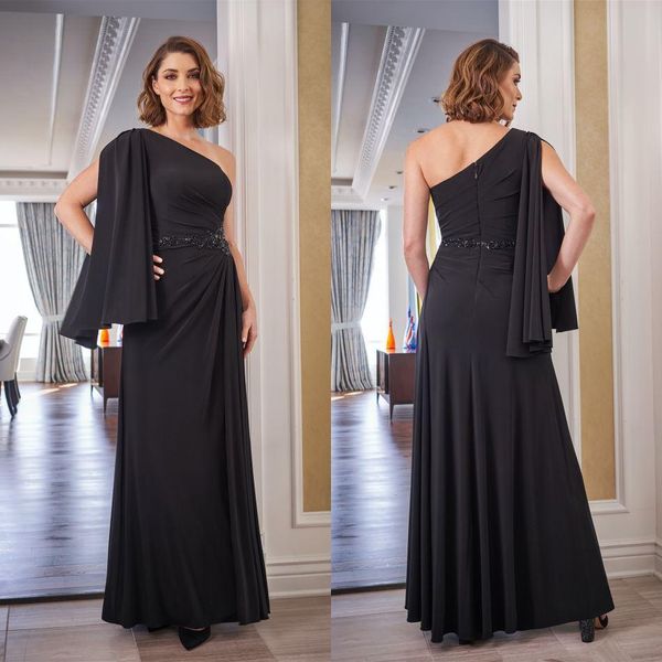 Vestidos de celebridades negros sexys de gasa con un solo hombro, corte en A, lentejuelas brillantes con pliegues, vestidos formales para banquetes y alfombras rojas, novedad