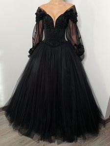 Vestidos de noche negros sexys, escote en V profundo, mangas largas, transparentes con apliques, vestidos de fiesta