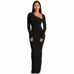 Sexy Zwarte Avond Party Dr Vrouwen Elegante 2023 Herfst Winter Nieuwe Outfits Asymmetrische Lg Mouw Spleet Maxi Dres 809 h1Go #