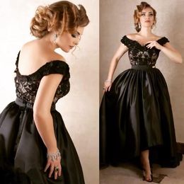 sexy zwarte hoog laag prom jurken off-shoulder kant applique champagne voeringen formele avondjurk feestjurken vestidos ogstuff