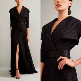 Sexy Noir Haute Split Robes De Soirée Motif Floral Étage Longueur Filles Pageant Robes Formelle Mère De La Robe De Mariée