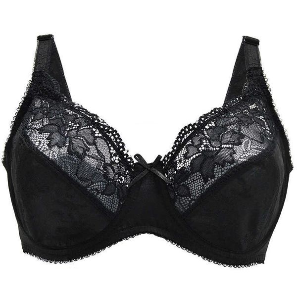 Sexy Black Lace Mesh Bra Mujeres Sexy Lencería Bordado Encaje Bralette Hueso Tamaño grande A B C D E F G 75 80 85 90 95 100 105 210623