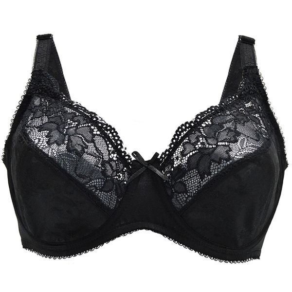 Soutien-gorge en maille de dentelle noire pour femmes, Lingerie Sexy en dentelle brodée, Bralette en os, grande taille A B C D E F G 75 80 85 90 95 100 105 220519