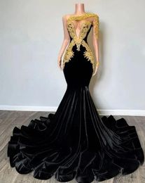 Robes de soirée sexy sirène noire 2024 une épaule appliques d'or femmes africaines robes de bal de gala robes de sur formales 0304
