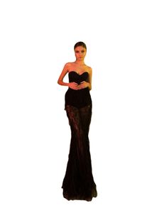Sexy zwarte zeemeermin galajurken vloer lengte lieverd illusie veren luxe avondjurken op maat gemaakte speciale gelegenheden jurken