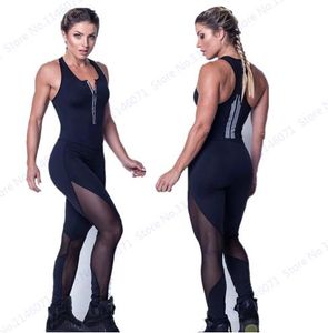 Mono Sexy de retazos de malla negra, mono ajustado para gimnasio, mallas con cuello de pico profundo, mono con cremallera, monos elásticos para mujer