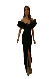 Sexy schwarze schulterfreie Meerjungfrau-Abendkleider in Übergröße, vorne geteilt, Yousef Aljasmi, günstige arabische afrikanische formelle Kleider, Teil 4933704