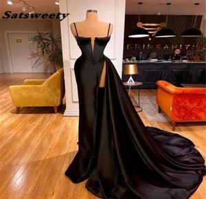 Sexy Black Pleat Satin Long Mermaid Prom jurk 2021 Avondgala -jurken formele feestjurk speciale gelegenheid jurken2388115