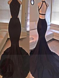Sexy Black Prom Dresses 2019 Laces de encaje Mermaid con cuentas Backless Side Slit Long Vestido de fiesta Formal Vestidos3659157