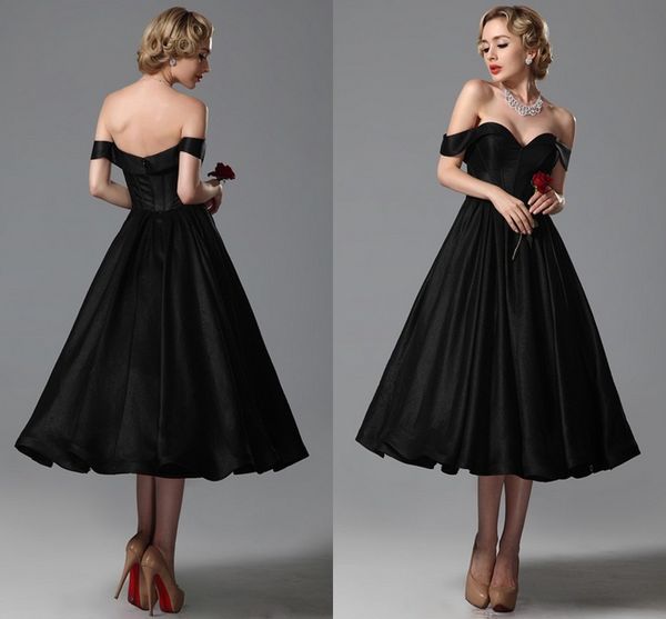 Robes de bal noires sexy Robes 2015 Nouveau de Eiffelbride avec chérie glamour sur l'épaule et élégantes robes de soirée de longueur de thé en ligne