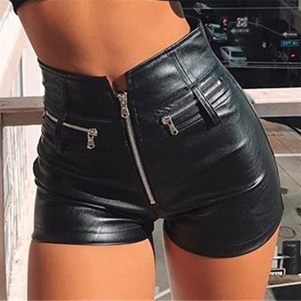 Sexy noir PU décontracté mode été shorts femmes vêtements goth faux cuir taille haute femmes y2k femme pantalon court 220509