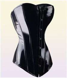 Sexy zwarte PVC overbust korset steampunk baske lingerie top goth rock corset sexy lederen taille trainer korset voor vrouwen y111921997287