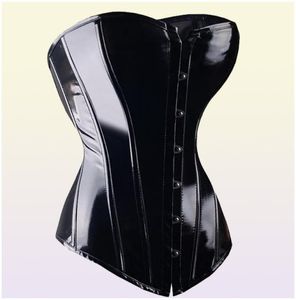 Sexy zwarte PVC overbust korset steampunk baske lingerie top goth rock corset sexy lederen taille trainer korset voor vrouwen y111928325342