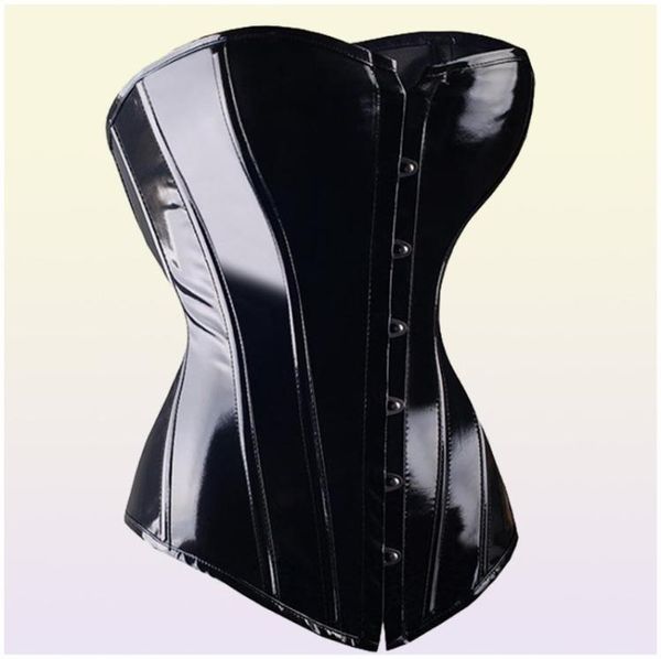 Corset sexy en PVC noir Steampunk Lingerie Basque Top Goth Rock Corset Sexy en cuir taille formateur Corset pour femmes Y111922159752