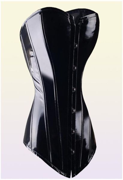 Sexy Black PVC Overbust Corset Steampunk Vasco Lingerie Top Goth Rock Corset Sexy cuero Trainer Corset para mujeres y111926114387