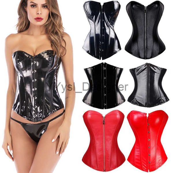 Sexy Negro PVC Vinilo Gótico Corsé Negro Burlesque Lencería Bustier Lencería Steampunk Overbust Shapewear Tamaño S M L XL XXL x0823